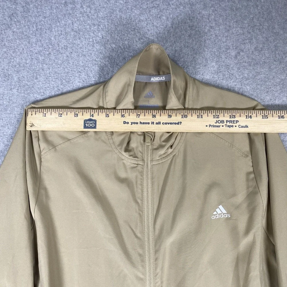 Adidas Golf Jacket Mens Large Tan Khaki Full Zip Windbreaker Lightweight Sport